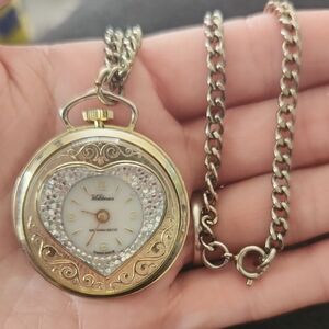 Woldman Gold-Tone Heart Pocket Watch Necklace